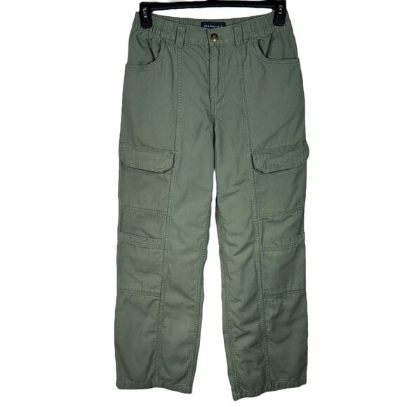 Aeropostale Small Utility Cargo Pants Hi-Rise Wide Leg Zip-Fly Olive Green Women - Picture 1 of 9